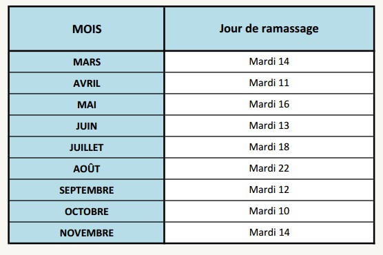 Calendrier des déchets vert de l'année 2017